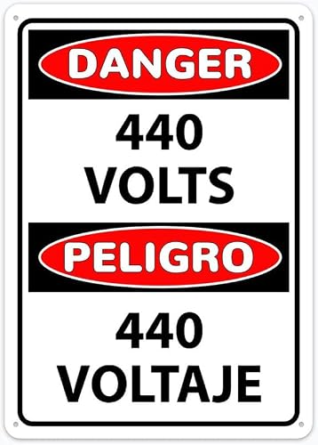 8"x12" Tin Metal Sign - Danger 440 Volts Bilingual - Decorative Plate For Shop, Yard, Garage, Outdoor Wall