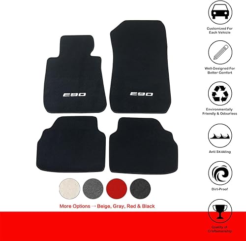 Miniatura 2 de IKON MOTORSPORTS, Tapete de suelo compatible con BMW E90 Logo Serie 3, 2006-2011, ajuste de fábrica, de nailon delantero y trasero, alfombras de
