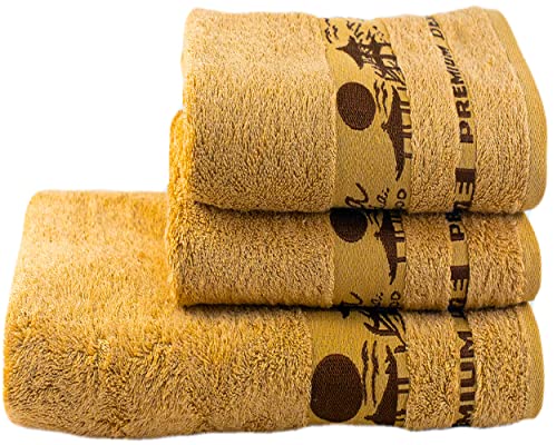 Yuna Genuine %100 Organic Bamboo Luxury Hamam Bath Towel Set, 3 Piece, Ultra Natural And Absorbent, Skin Care, Baby, Kitchen, Hotel, Gym&Spa, Spor, Use. (1Bath, 2Hand&Face Towels) (Brown) #TOP2