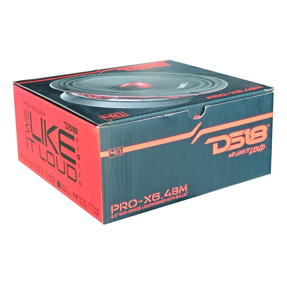 DS 18 Kit Set Pro-X6.4BM 1 Altavoz midrange 16,5 cm 165 mm 6,5" diámetro, 250 vatios rms y 500 vatios máx, 4 ohmios, sensibilidad de 95 db, para Coche, 1 Pieza + faston Gratuito