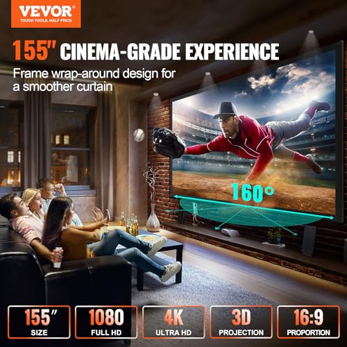 Image of VEVOR Projector Screen 155inch Outdoor Projector Screen 16:9 Movie Screen Fixed Frame 3D Projector Screen for 4K HDTV Movie Theater