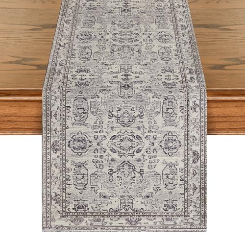 Artoid Mode Boho Bohemia Style Silver Grey Table Runner, Country Rustic Farmhouse Kitchen Dining Table Decoration for Home Party Decor 13x72 Inch