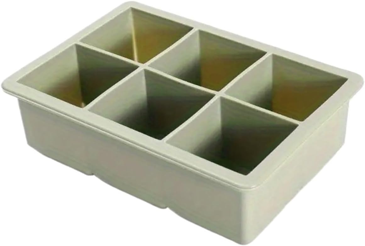 Large Silicone Ice Cube Tray Mold, Flexible, 6 Holes Easy Release Slow Melt For Whiskey(Olive Green)