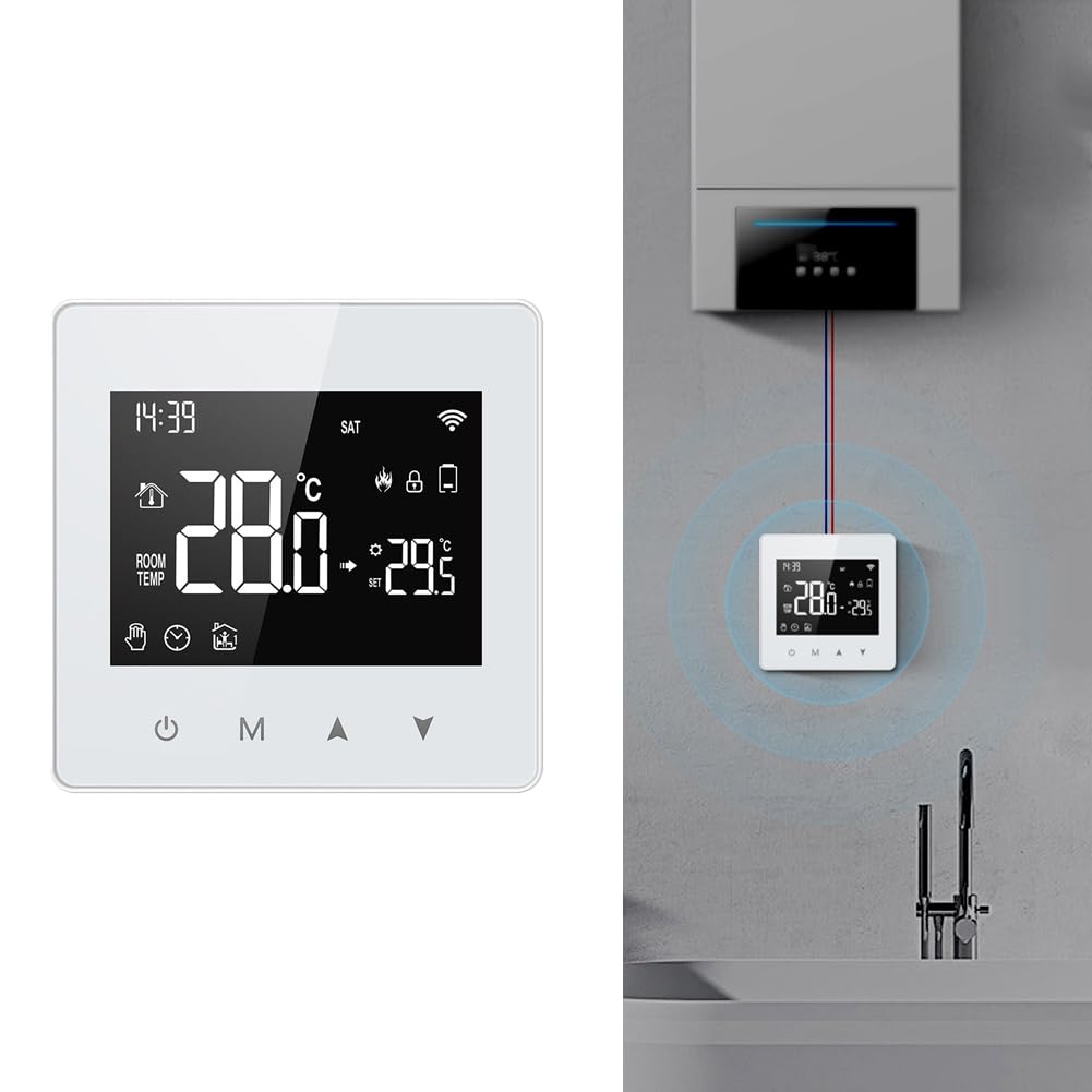 Termostato WiFi, per Smart Life caldaia a gas, regolatore di temperatura touch screen alimentato a batteria con telecomando app, controllo vocale, programmabile settimanalmente