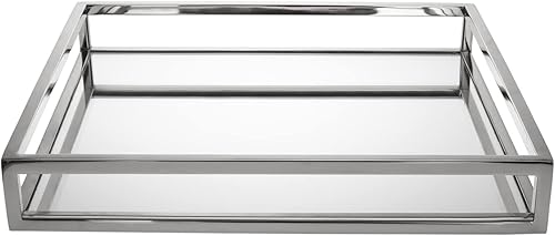 Miniatura 2 de Godinger Bandeja decorativa, bandeja de perfume, bandeja de tocador, bandeja cuadrada para decoración del hogar, colección Aspen, plata, 8 x 8