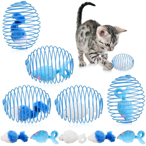 Jecery 5 Pcs Cat Spring Balls Toys Stretchable Rolling Balls