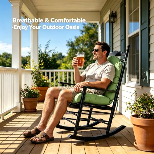 Image of QILLOWAY Tufted Outdoor Chair Cushion Set of 4, Waterproof 43x20x4 Inch Non Slip Replacement Pad for Wicker Lounge Patio Furniture, Green