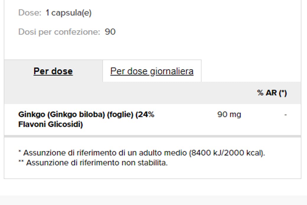Gingko Biloba 90 capsule - Integratore per Circolazione, Concentrazione e Memoria