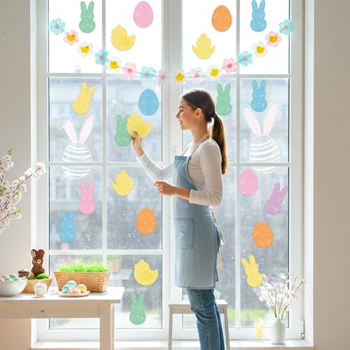 Image of Easter Paper Cutouts - 100 Pcs Glitter Spring Bunny Egg Chick DIY Paper Cutouts with Gluepoint for Easter Birthday Baby Shower Party Supplies Spring Holiday Favor Home School Bulletin Board Wall Decor