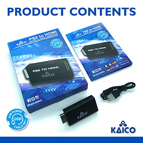 Kaico Edition - Convertisseur HDMI Playstation 2 PS2 - PS2 vers HDMI - Adaptateur convertisseur composant vers HDMI - Jouez Playstation 2 sur Votre téléviseur HDMI - Adaptateur convertisseur rétro