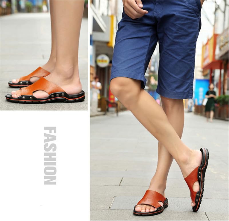 CHUUMEE New Men Leather Casual Sandals Beach Shoes Anti-slip Flat Slippers3