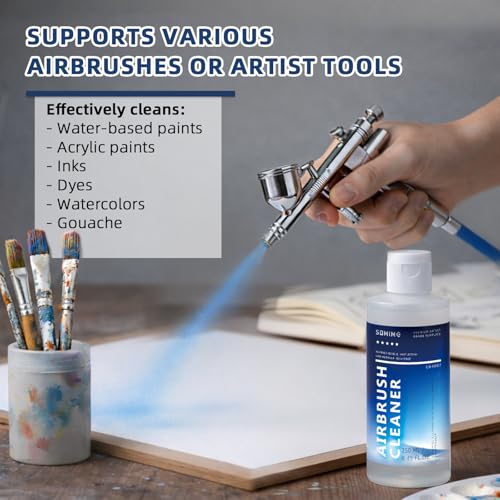 Somime Airbrush Cleaner, 8.45 fl oz(250ml) Airbrush Cleaning Solution for Water-Based Paints, Air Brush Cleaner for Clogged Airbrushes, Paint Brushes and Artist Tools