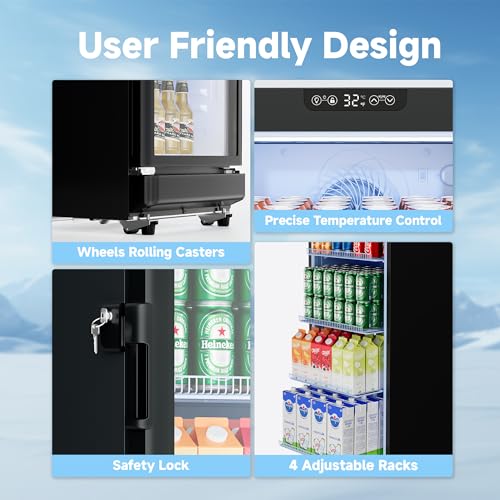Image of 7 Cu.Ft Commercial Refrigerators, Display Fridge with Locking, Key & LED, Outdoor Beverage Refrigerator with Double-Tempered Glass Door, Beverage Cooler for Bar, Office, Restaurant