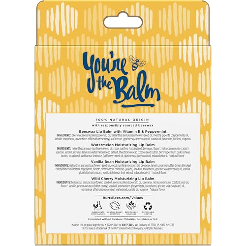 Burt's Bees You're the Balm Lip Balm Pack, With Beeswax, Wild Cherry, Watermelon and Vanilla Bean Flavors, With Responsibly Sourced Beeswax, Tint-Free, Natural Origin Lip Treatment, 4 Tubes, 0.15 oz. - image 7