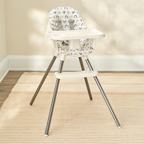 Image of Regalo Baby High Chair for Babies and Toddlers, Foldable High Chair with Removable Tray & Cup Holder, Portable Toddler Highchair with 5-Point Harness, Lightweight Baby Feeding Chair, Rainbow Print