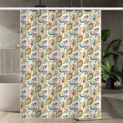 Rideau douche fleur dorée imperméable avec ourlet inférieur lesté