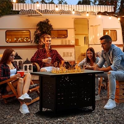 Shintenchi 43 Inch Outdoor Propane Fire Pit, 50,000 BTU Outdoor Propane Fire Table, CSA-Certified Steel Propane Fire Pit with Lid and Lava Rock for Garden, Yard, Camping, Pool Use, Black