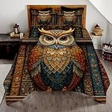 Personalized Owl Quilt Bedding Set, Vintage Owl Comforter Set, Soft Microfiber Bedspread – Rustic Cottagecore Wildlife Bedspread, Farmhouse Bedroom Décor Blanket, Gift for Bedroom (D9)