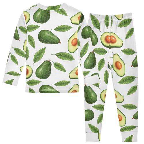 Pajama Sets Long Sleeve Green Fruit Avocado Leaves Soft Comfy Sleepwear 2 Piece PJS 3-8T3