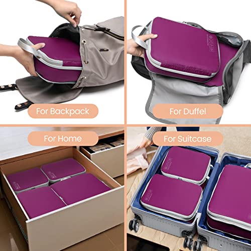 Compression Packing Cubes for Travel, 3 Pack Expandable Luggage Packing Organizers, Travel Accessories Compression Cubes for Suitcases, Purple3