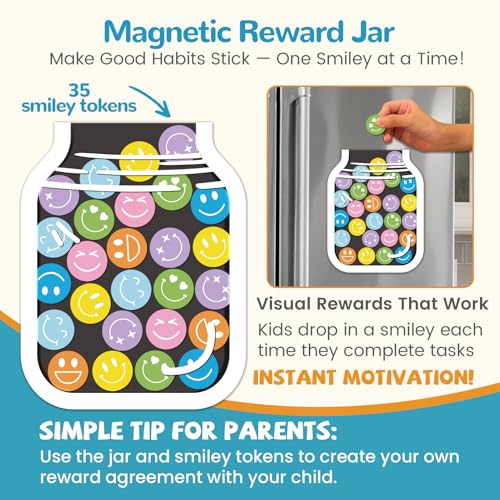 Image of JJPRO Magnetic Bedtime /Morning /Daily Routine Chart for Kids with Reward Jar-Bedtime Checklist Toddler Reward Jar,Magnetic Chore Chart for Kids,Daily Routine Reward Chart -Outer Space