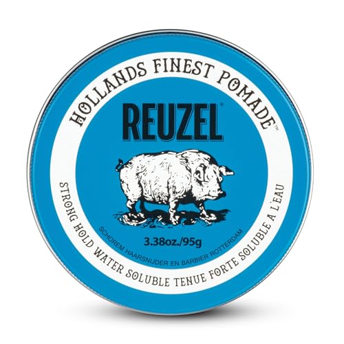 Reuzel Pommade à tenue forte bleue, pommade à tenue forte pour un look ultra brillant, soluble dans l'eau avec un parfum de vanille - 3,38oz/95g