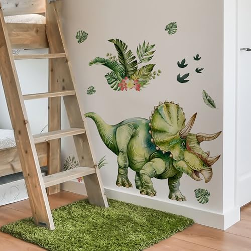 Vinilo decorativo de pared con Triceratops verde 49.21x34.25 in miniatura 1