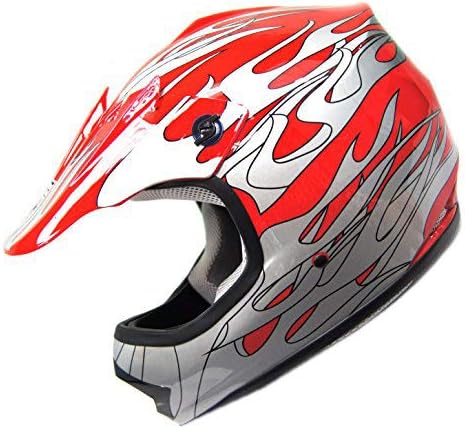 SmartDealsNow Youth DOT Helmet Red/Flame Color Dirt Bike Style Youth Model (Small)