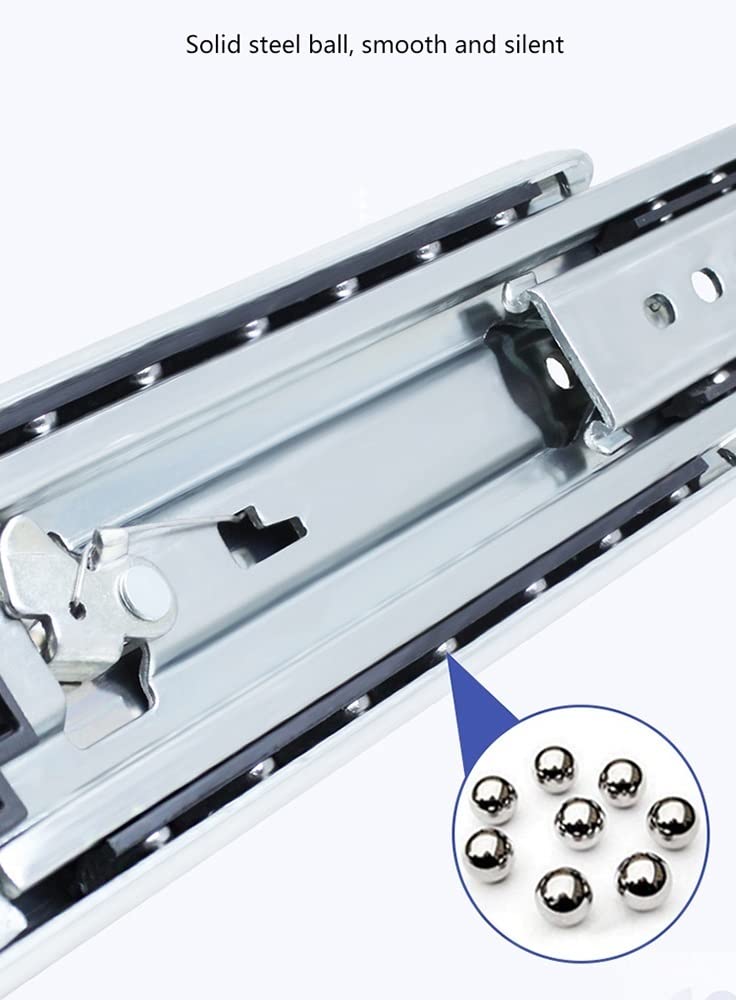Wytrzymałe prowadnice do szuflad 45 cm, 1 para prowadnic kulkowych ze stali nierdzewnej, mocowanie boczne Ra, nośność 220 kg, zapewnia płynną pracę i długotrwałą wydajność