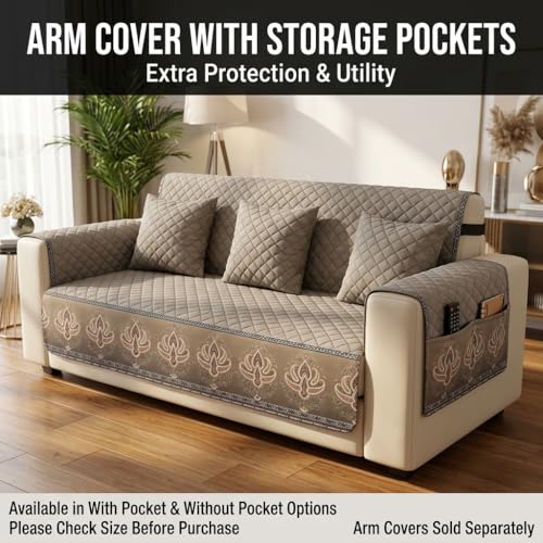 Image of KINGLY Sofa Cover 2 Seater Fully Covered | Stretchable Anti-Slip Slipcover | Washable Furniture Protector | Warm Grey | Seat & Back | Set of 2Pc