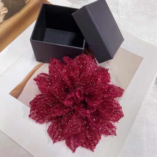 Image of Dainty Mesh fabric Flower Large Big Brooches Lapel Pins Vintage Silk Flowers Brooch Pin for Women Wedding Party Dance Banquet Dress Suit Ceremony Clothes Accessories Jewelry Gifts 130mm