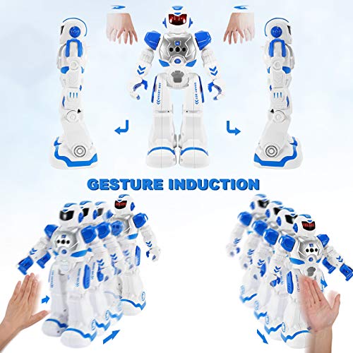 Vimpro RC Robot Toy for Kids Boys,Smart Programmable Remote Control Robots Infrared Sensing RC Robot Gesture Sensing Robot Intelligent Toy Gift for Boys Girls, Blue