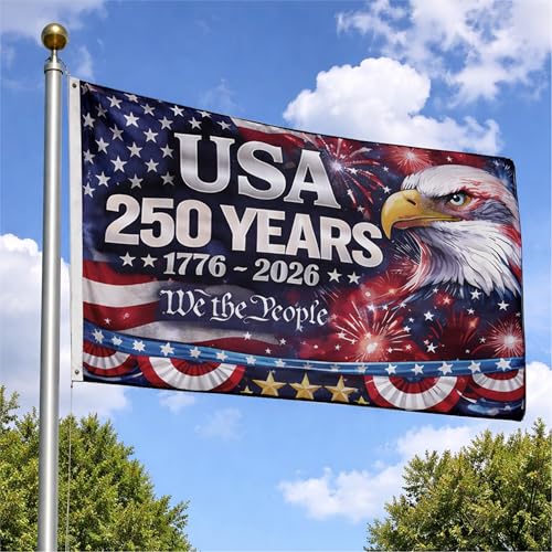 250 Anniversary USA Flag 3x5 FT Double Sided 3-Ply: 1776-2026 250 Year American Anniversary Flag for Outside Heavy Duty USA 250th Patriotic Commemorative Banner Reinforced Brass Grommets by Azrra - Used condition - US$10.93