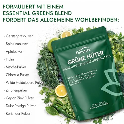 Grüne Entgiftungspulver, 200g Grüner Helper, Superfood Pulver Helfer Pflanzenpulver mit Matcha, Gerstengras, Spirulina & Heidelbeeren, Rich in Macronutrients, Micronutrients & Fiber, Vegan 2