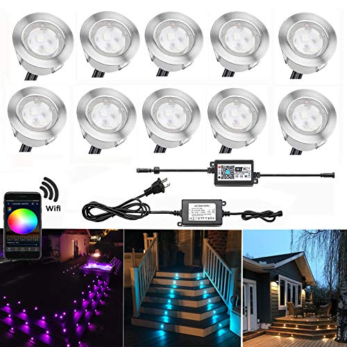 Exclusive Discount 80% Offer QACA Smart LED Deck Lights Kit WiFi Controlled Color Changeable, Φ1.38“ Outdoor IP67 Waterproof Low Voltage Step Lights In-Ground Lighting Kit, Works with Samrt Phone, Alexa and Google Home,10 Pack