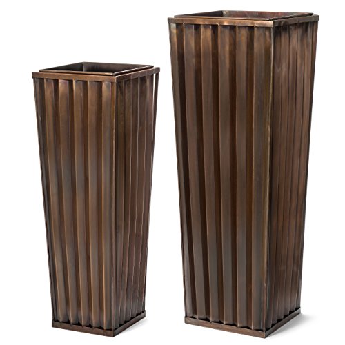 H Potter Tall Outdoor Indoor Planter Patio Deck Flower Ribbed Garden Planters Antique Copper Finish Set Of 2 #TOP4