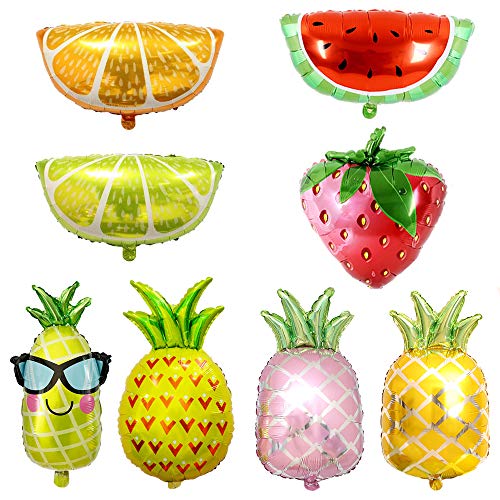 Fruit Foil Balloon Colorful Pineapple Watermelon Strawberry Lemon Helium Hawaii Party Balloons For Wedding Birthday Baby Shower Holiday Summer Luau Party Decorations Supplies Huge Balloons 8 Pack #TOP5