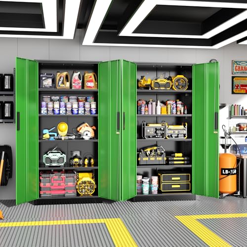 Image of Greenvelly Metal Garage Storage Cabinet, Steel Lockable Storage Cabinet with Doors and Shelves,Office Storage Cabinets, Tall Metal Cabinet for Garage Office School Gym Warehouse