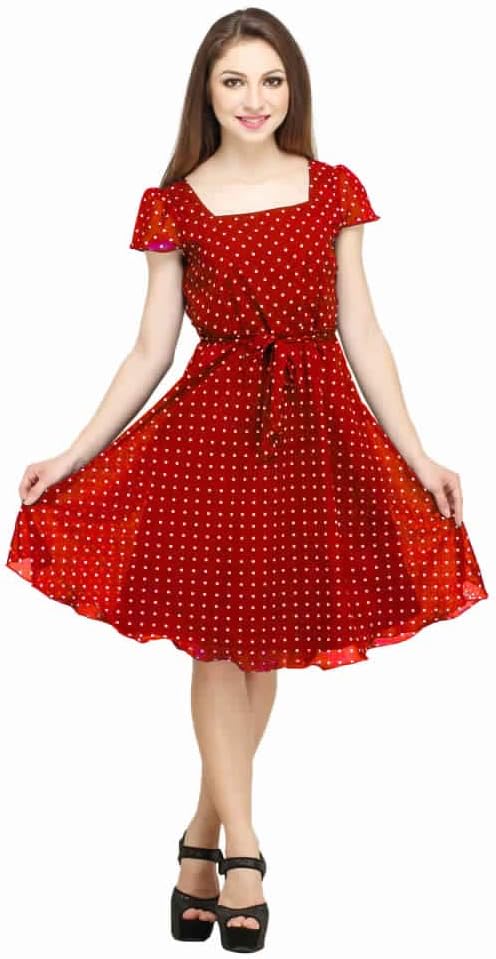 COLOR FUEL Women Blue Polka Dots Georgette Dress