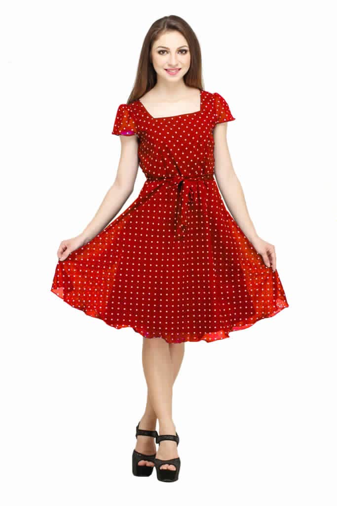 COLOR FUEL Women Blue Polka Dots Georgette Dress