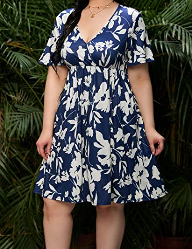 Image of ShopWonder Plus Size Dress Women's V Neck A-Line Knee Length Wrap Swing Dresses Plus Size A Line Party Mini Dress