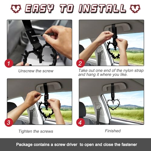 Image of 4 Pieces Heart Handle Keychains Car Accessory Heart Hand Strap Drift Charm for Car Interior Exterior Decoration(Black,Thorns)
