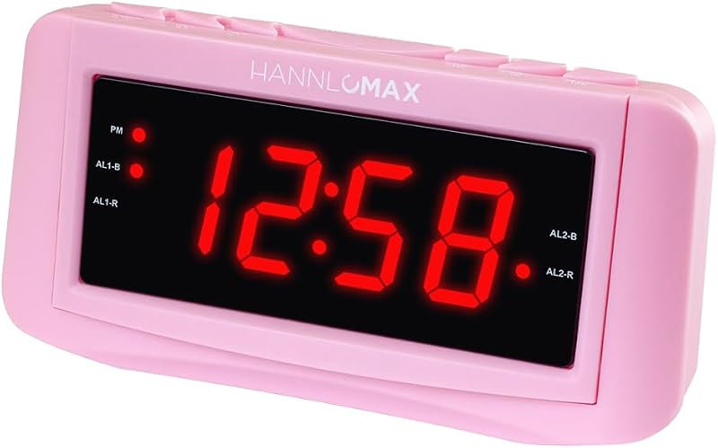 HANNLOMAX HX-117CR Alarm Clock Radio, 1.2" Red LED Display (Pink)