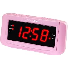 HANNLOMAX HX-117CR Alarm Clock Radio, AM/FM, 1.2" LED Display Pink | PLL AM/FM Radio, Digital Clock with Dual Alarm, 1.2 Red LED Display, AC/DC Adaptor included