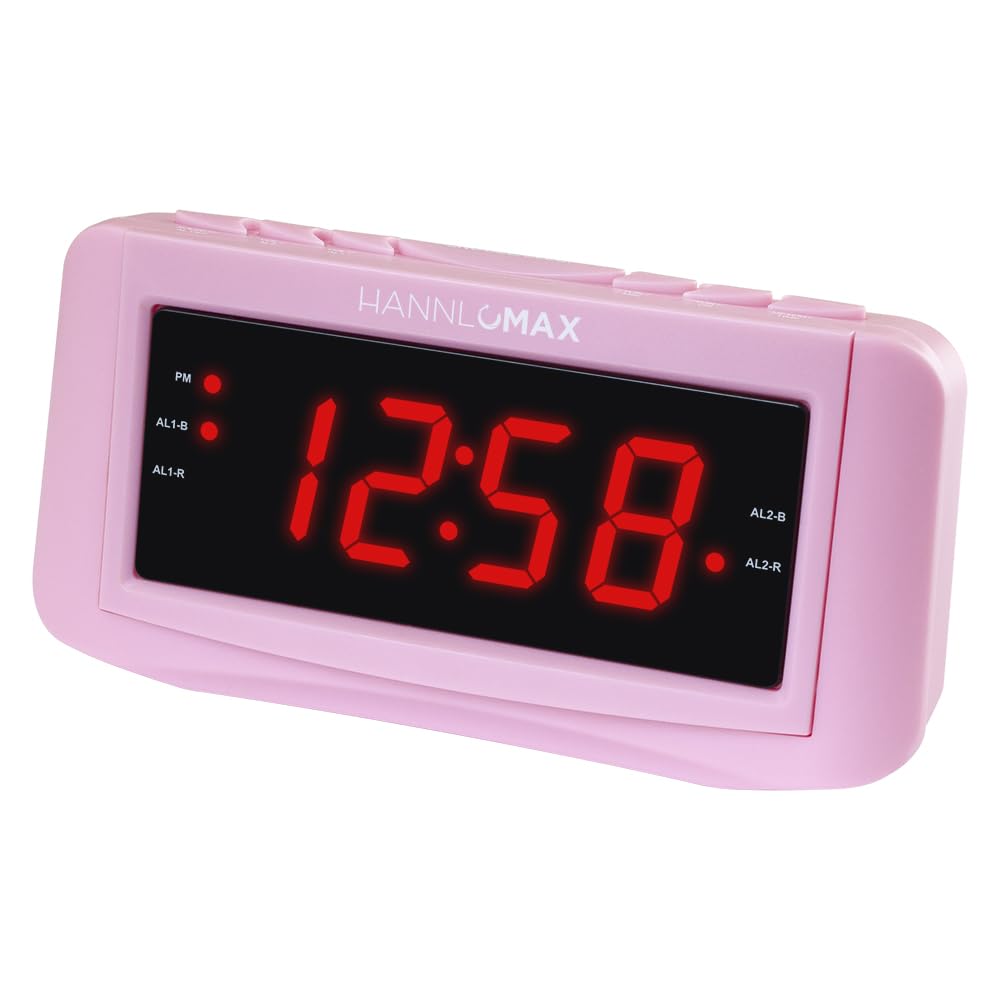 HANNLOMAX HX-117CR Alarm Clock, PLL AM/FM Radio, 1.2" Red LED Display, Dual Alarm, Radio Alarm Alarm or Buzzer (Pink)-image-49