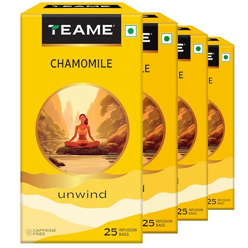 Image of TE-A-ME Chamomile Tea, 25 Bags (Pack of 4) | Chamomile Flower Tea | Herbal Teabags | Caffeine Free