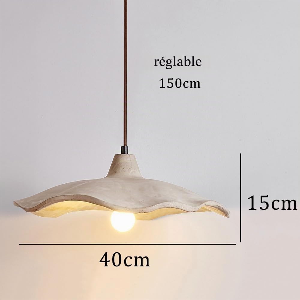 Suspension Luminaire rétro style Wabi Sabi pour îlot de cuisine abat-jour en béton en forme de lotus E27 lustre de plafond en ciment gris clair adapté à la chambre à coucher salon