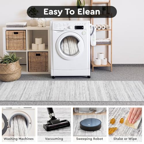 2x6 Runner Rug Machine Washable Non Slip Area Rug Distressed Neutral Moroccan Boho Rug Ultra Soft Floor Runners for Hallways for Entryway Laundry Room Kitchen, Grey