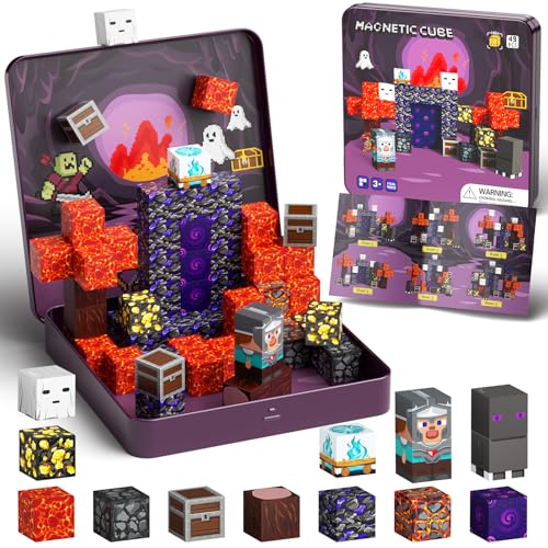 WMXDU Mini Magnetic Blocks, Magnetic Cubes Game with Iron Box 49 PCS Magnet Tiles Building Blocks Toddler Toy STEM Sensory Outdoor Creative Kids Travel Toys for 3+ Year Old