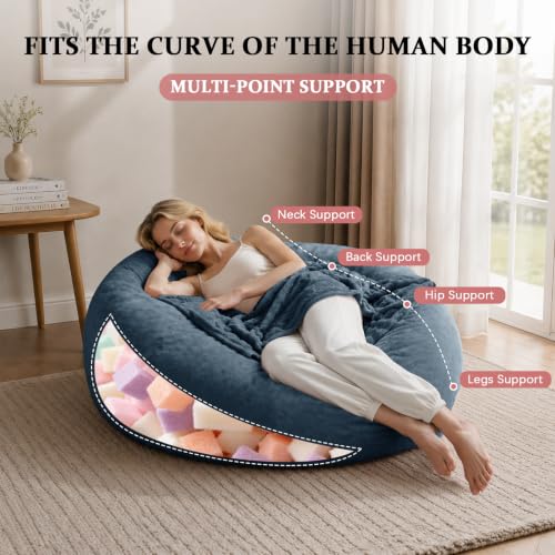 Image of 3FT,Bean Bag Chair,Bean Bag with Filler Included,Memory Foam Bean Bag,Comfortable and Soft Plush Bean Bags,Living Room Furniture for bedrooms, Dorm Games Reading Lounge Chairs(Blue, 3 Foot)